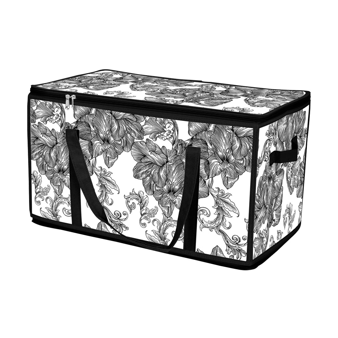 Кошик для зберігання Idea Home Anthracite Flowers з кришкою та блискавкою, прямокутний, 60*30*30 см (DB-28 прям. з/кр з/блиск Anthracite Flowers)